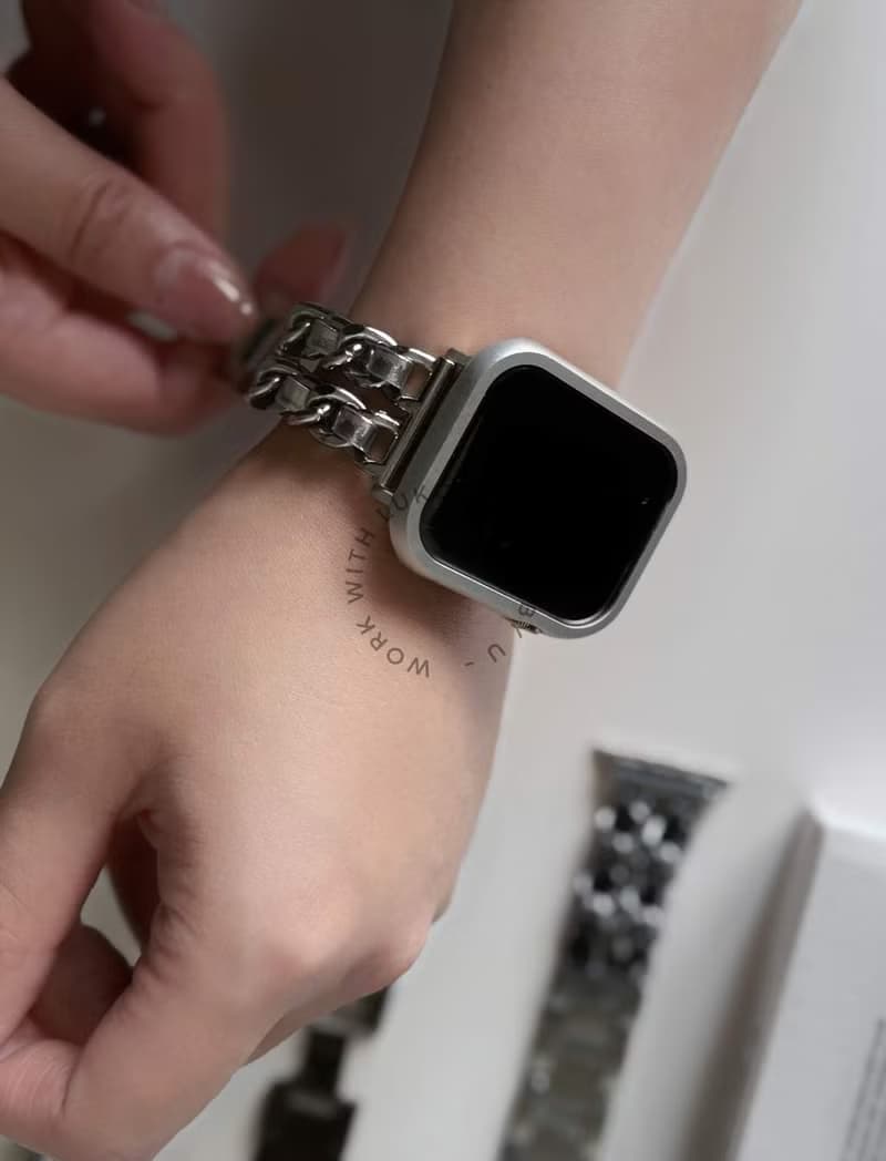 Apple Watch | 黑銀系列 皮革鏈錶帶  雙色