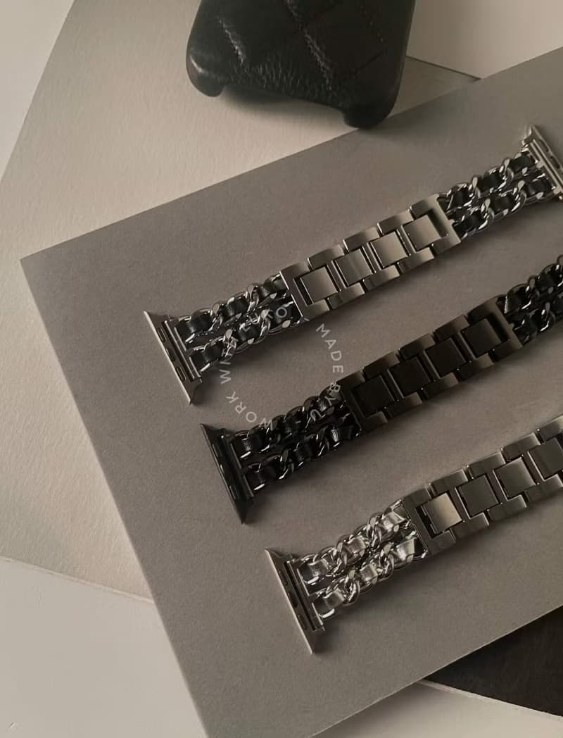 Apple Watch | 黑銀系列 皮革鏈錶帶  雙色