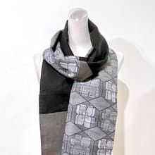 純手作/日本古董布幾何黑色織紋灰色撞色典雅氣質毛料圍巾披肩