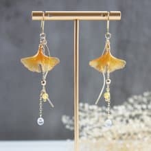 【銀杏葉耳環】 琥珀色銀杏葉耳環 浪漫水晶花 耳環/耳夾