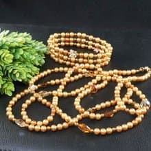 Swarovski Crystal Golden Pearl Long Necklace and Bracelet Unique Jewelry Set