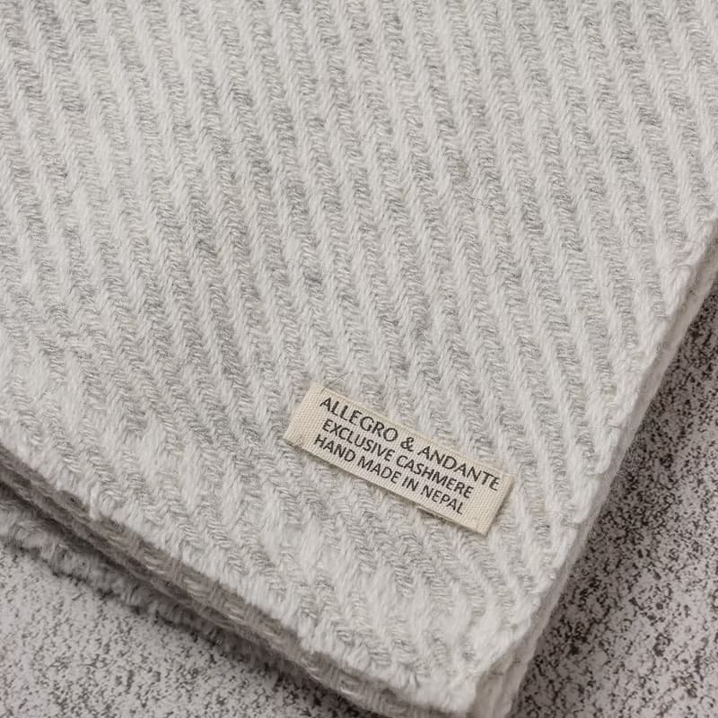 【窄版】喀什米爾羊毛圍巾 全斜紋無染淺灰 脖圍 手工機織