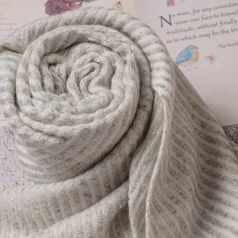 【窄版】喀什米爾羊毛圍巾 全斜紋無染淺灰 脖圍 手工機織