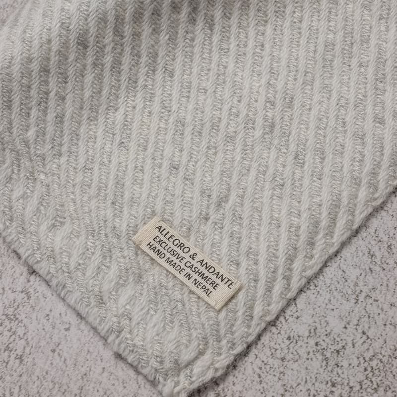 【窄版】喀什米爾羊毛圍巾 全斜紋無染淺灰 脖圍 手工機織