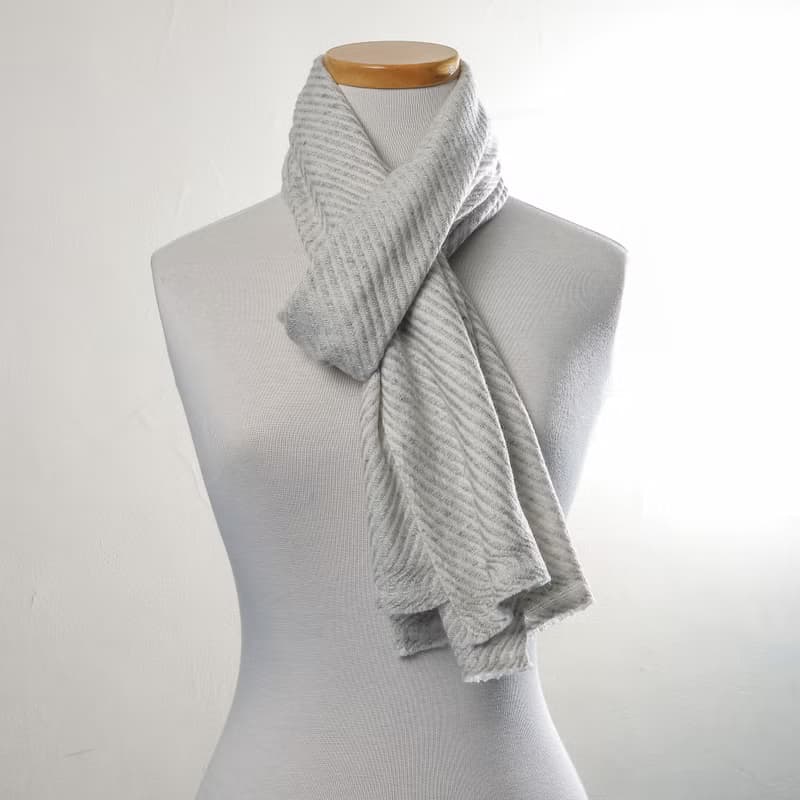 【窄版】喀什米爾羊毛圍巾 全斜紋無染淺灰 脖圍 手工機織