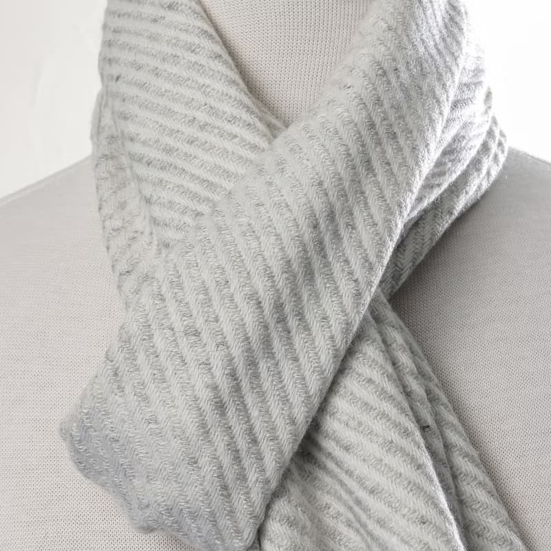 【窄版】喀什米爾羊毛圍巾 全斜紋無染淺灰 脖圍 手工機織