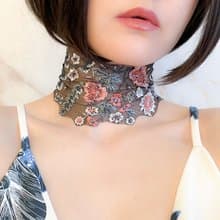 ブラック/ 秘密の花園 /オーガンジーのフラワー刺繍のチョーカー　 SV460BK