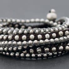 珠飾環繞銀灰色單調手鍊編織項鍊