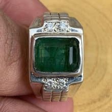 Natural Deep Green Mens Emerald Ring Sterling Silver 925 Handmade Emerald Ring