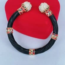 Black Body Elephant Tail Hair Bangle Silver Enamelled Sukhothai Free Size