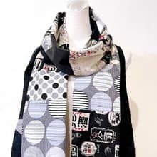 純手作黑白萬花撞色拼接純棉圍巾披肩