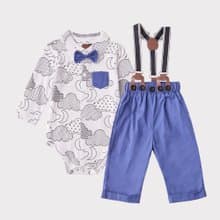 Louis系列雲朵長包屁衣藍褲子組(附吊帶)