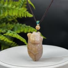 精品 天然珊瑚玉吊墜 冰潤玉化檸檬片 黃紫雙色 雕刻可愛胖橘貓