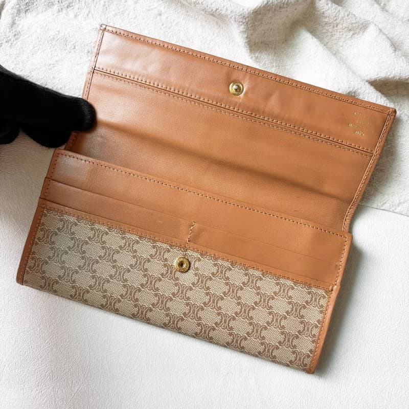 Vintage Celine 奶茶色皮標長夾