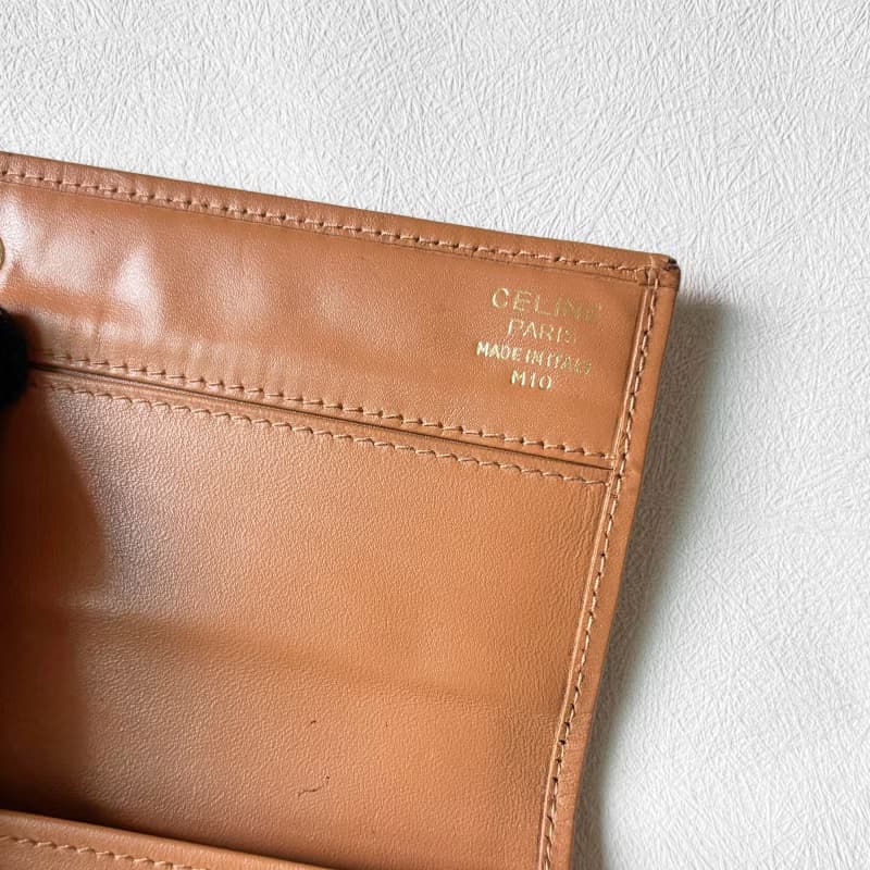 Vintage Celine 奶茶色皮標長夾