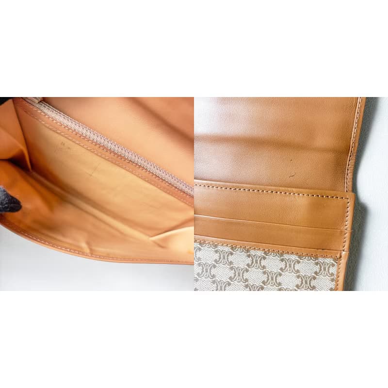Vintage Celine 奶茶色皮標長夾