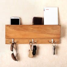 Wall Wooden Mail Holder shelf with hooks for organizing Key Mail Organizer Entry