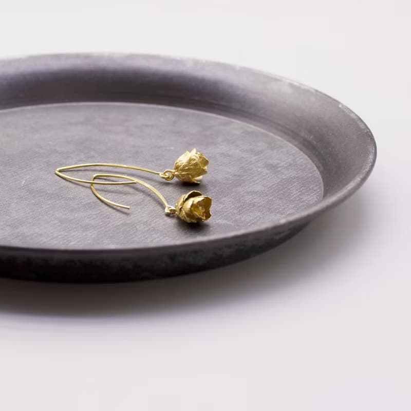 松果 中耳勾18K鍍金耳環 夾式耳環