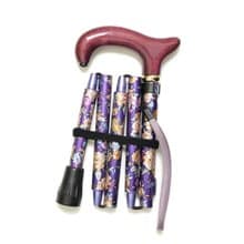 アルミ5段折り花柄・紫　-5つ折りタイプ 折りたたみ式アルミステッキ-