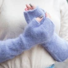 Angora fingerles. Fluffy gloves. Long wool knitted fingerless