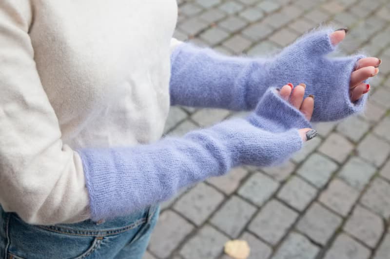 Angora fingerles. Fluffy gloves. Long wool knitted fingerless
