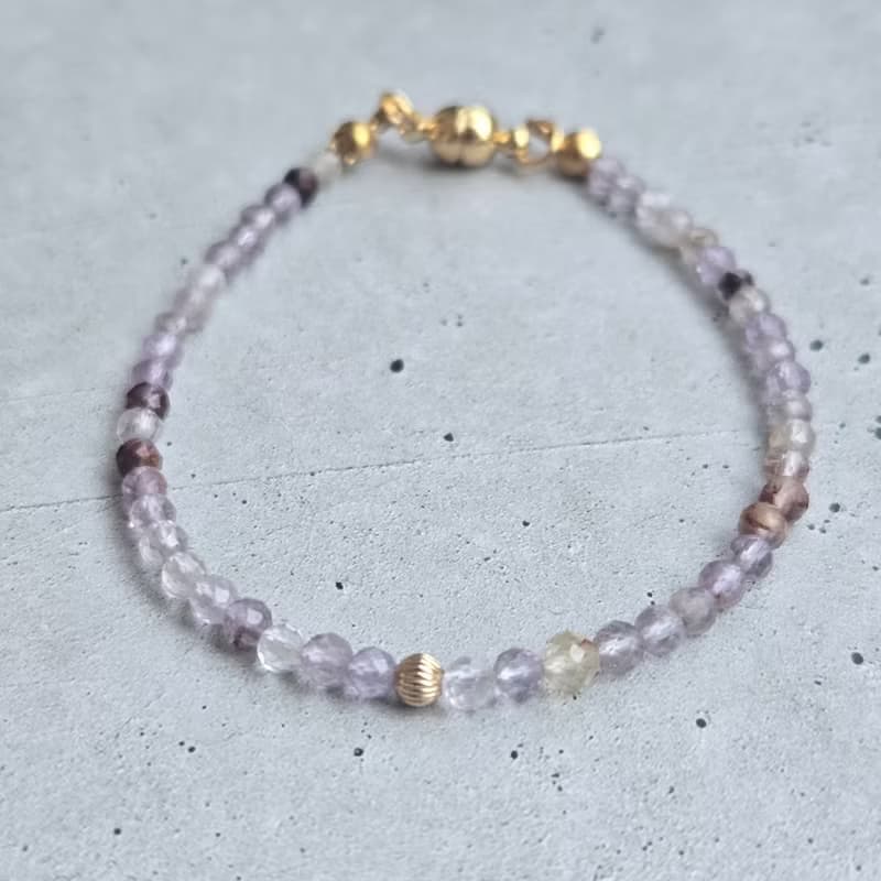 【Japan Handmade】14kgf スーパーセブン 天然石ブレスレット　医療用ステンレス　マグネット式　高品質