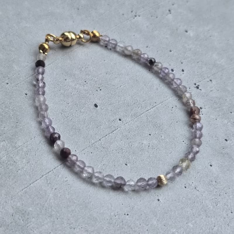 【Japan Handmade】14kgf スーパーセブン 天然石ブレスレット　医療用ステンレス　マグネット式　高品質