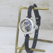 手作り腕時計 CrescentMoon4-LS  20mmSilver月黒文字盤 ブレスレット風 手作り時計 (365SV-CM4)