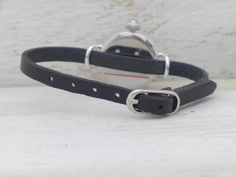 手作り腕時計 CrescentMoon4-LS  20mmSilver月黒文字盤 ブレスレット風 手作り時計 (365SV-CM4)