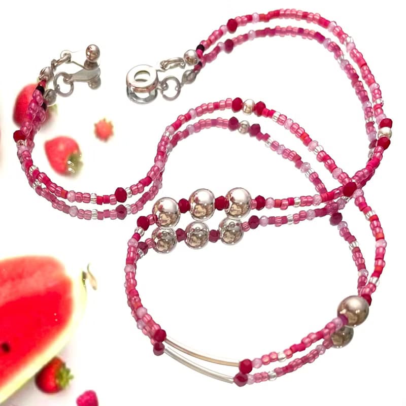 Fruit & Vegetable Collection - 001 Raspberry Silver Necklace