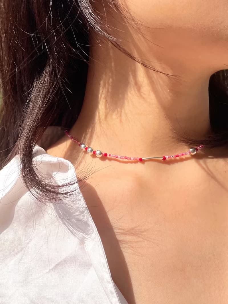 Fruit & Vegetable Collection - 001 Raspberry Silver Necklace