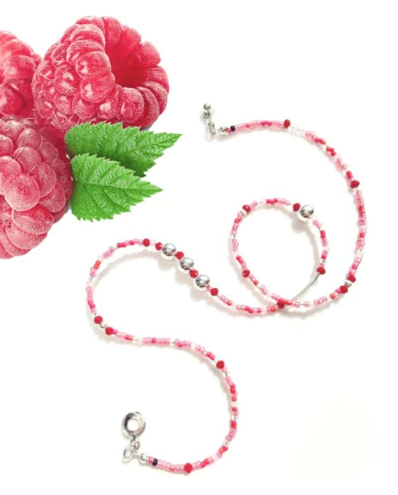 Fruit & Vegetable Collection - 001 Raspberry Silver Necklace