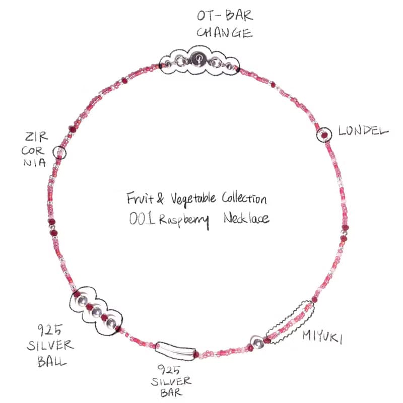 Fruit & Vegetable Collection - 001 Raspberry Silver Necklace