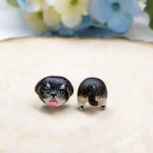 全手制 黑色 北京犬耳環 耳釘/耳夾