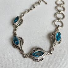 寶石級別 天然 瑞士藍 托帕石 手鍊 尼泊爾 手工製 925純銀