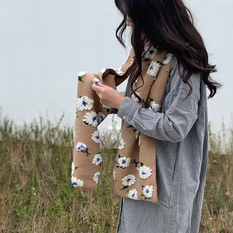 棉棉的花圍巾///焦糖棕
