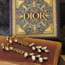 真品DIOR JADIOR古銅色人造石水滴垂墜針式耳環 近代新品 P515