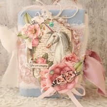 Fairy Unicorn junk journal handmade blank Lace fantazy flowers rainbow notebook