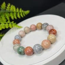 精品天然珊瑚玉手串冰潤高瓷玉化多彩鳳尾紋女手飾安寧平靜13.5mm