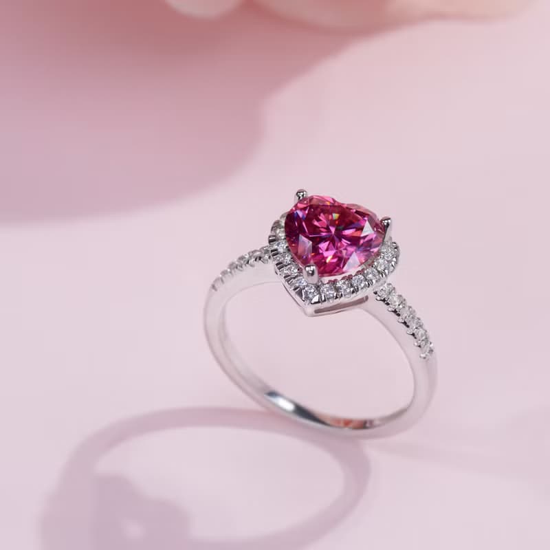 莫桑石2.0ct  8.0mm粉紅色莫桑鑽戒指  女朋友禮物