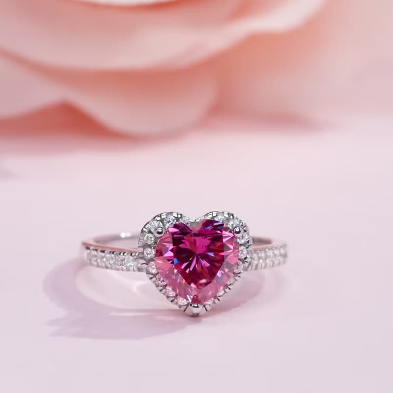 莫桑石2.0ct  8.0mm粉紅色莫桑鑽戒指  女朋友禮物