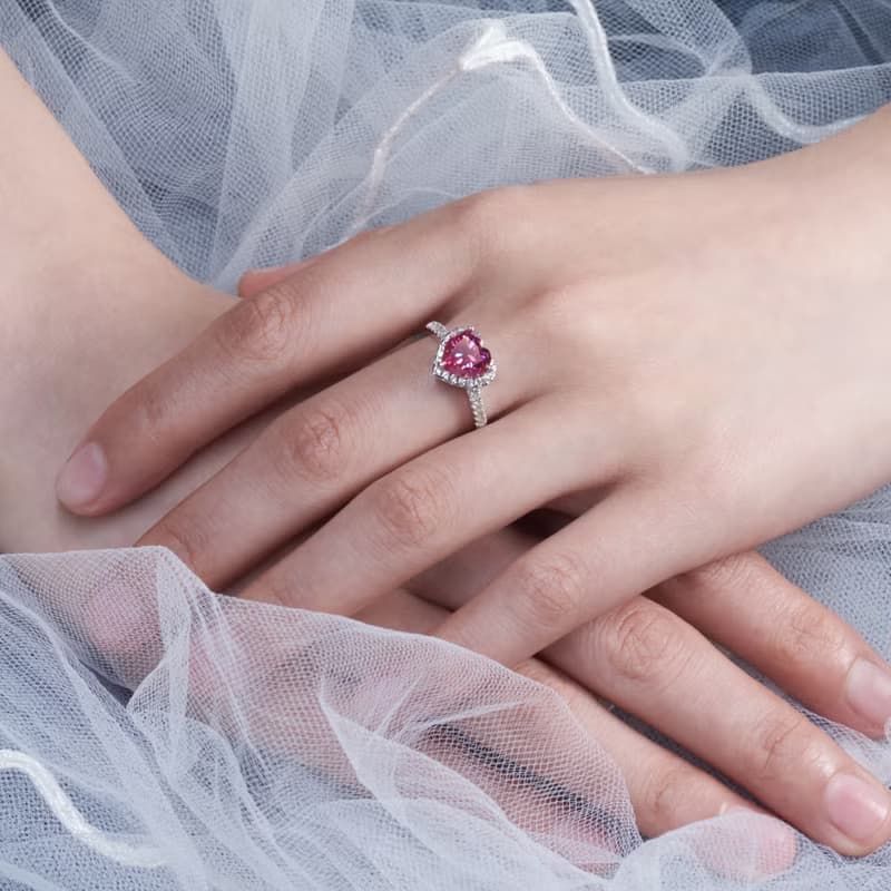 莫桑石2.0ct  8.0mm粉紅色莫桑鑽戒指  女朋友禮物