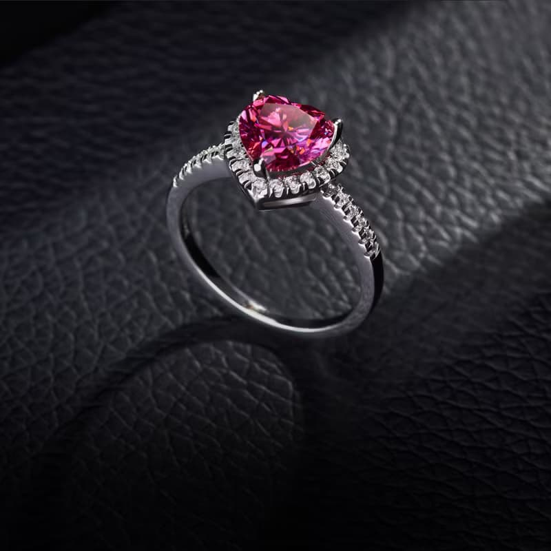 莫桑石2.0ct  8.0mm粉紅色莫桑鑽戒指  女朋友禮物