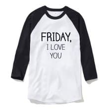 FRIDAY, I LOVE YOU 中性 七分袖T恤 白黑色 星期五,我愛你 文字