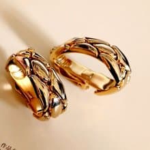 vintage jewelry  古董金色立體格紋夾式耳環