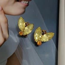 vintage jewelry  典雅淡黃馬眼萊茵 夾式耳環