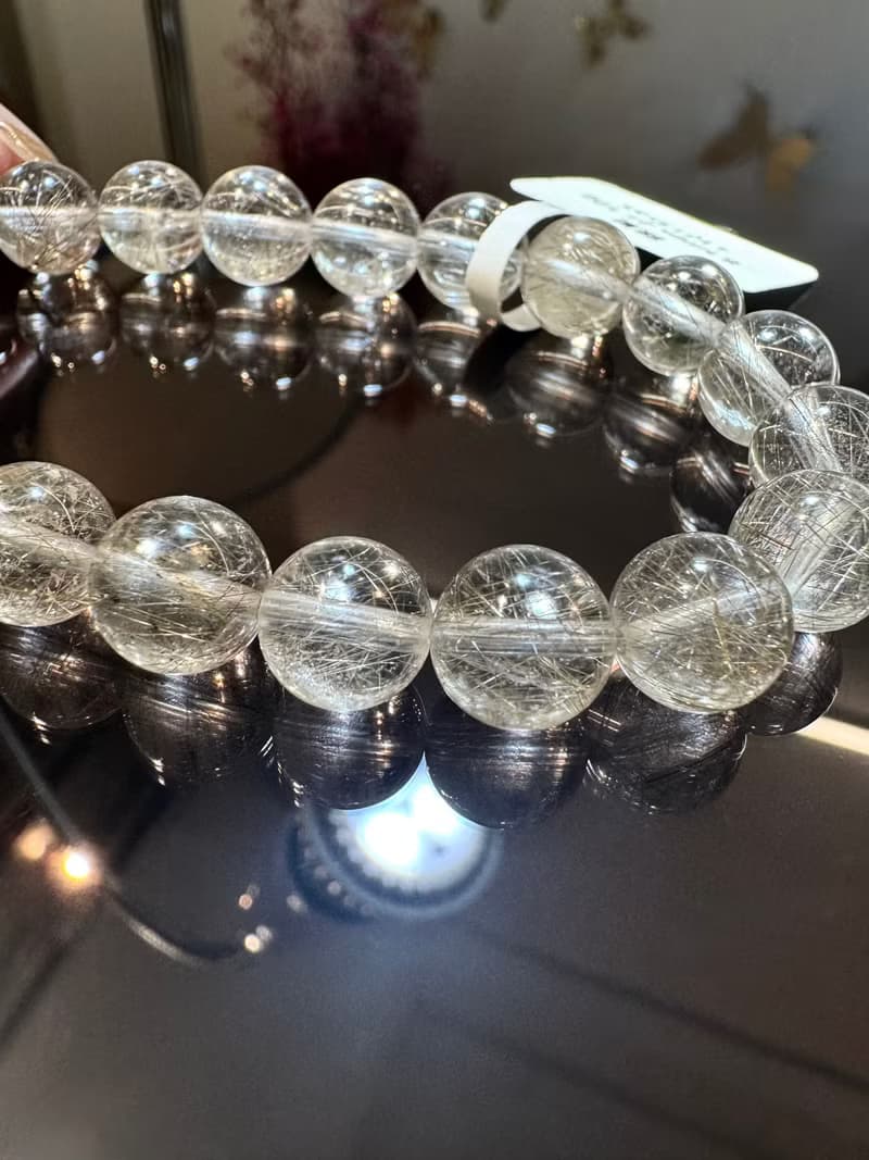 天然玻璃透體細閃金銀髮水晶8.5mm21.12g主招財改善運氣排除負面