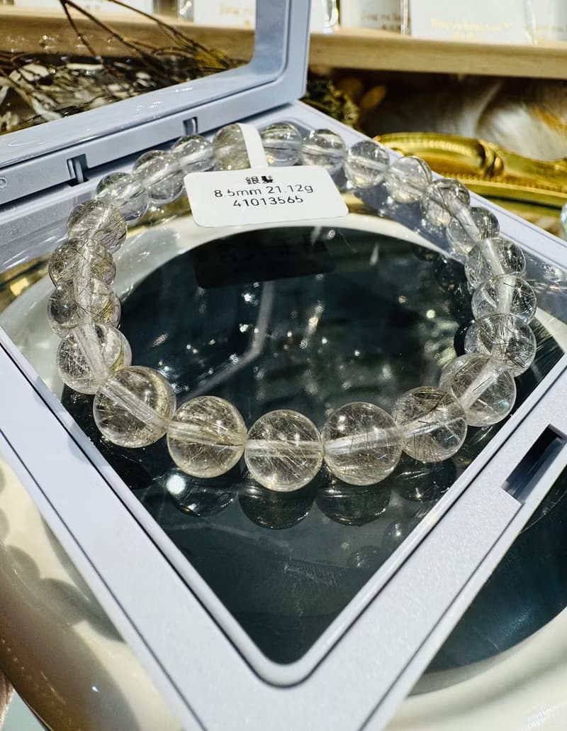天然玻璃透體細閃金銀髮水晶8.5mm21.12g主招財改善運氣排除負面