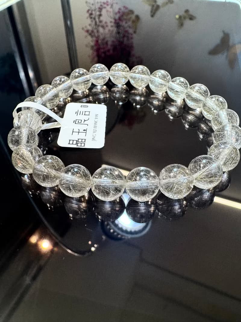 天然玻璃透體細閃金銀髮水晶8.5mm21.12g主招財改善運氣排除負面