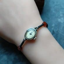 稀有Elgin 編織帶銀扣 10k包金 真鑽古董錶 機械手上鍊錶